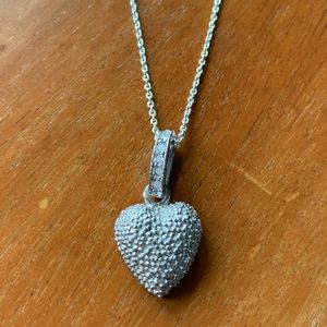 Silver heart pendant rhinestone necklace